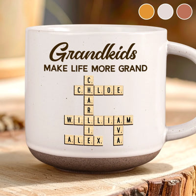 Custom Scrabble Printed Pottery Mug - Personalized Birthday Gifts For Mom, Grandma - Heart Full Because Of You
