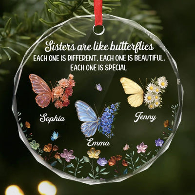 Custom Circle Glass Ornament - Personalized Best Friend Christmas Birthday Gifts For Women, Besties, Sisters, BFF - Butterflies Bless Our Friendship