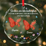 Custom Circle Glass Ornament - Personalized Best Friend Christmas Birthday Gifts For Women, Besties, Sisters, BFF - Butterflies Bless Our Friendship