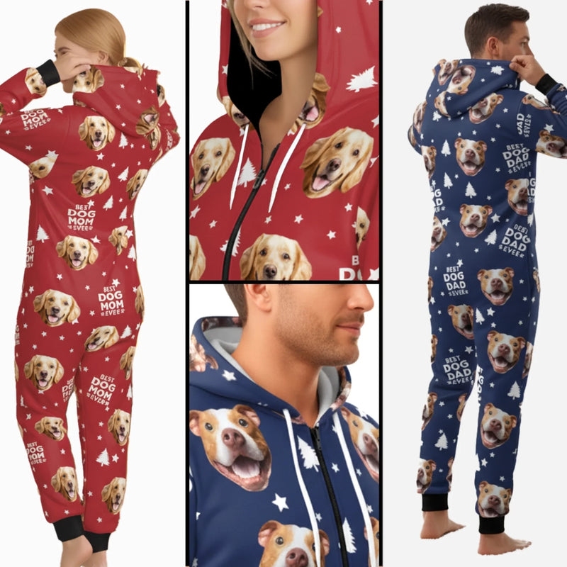 Custom Photo Adult Onesie - Personalized Christmas Birthday Gifts For Dog Lovers, Dog Moms - Best Dog Mom Vibes Only