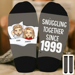 Custom Crew Socks - Personalized Anniversary Wedding Gifts For Couple - Him And Her - Snuggling Together Since