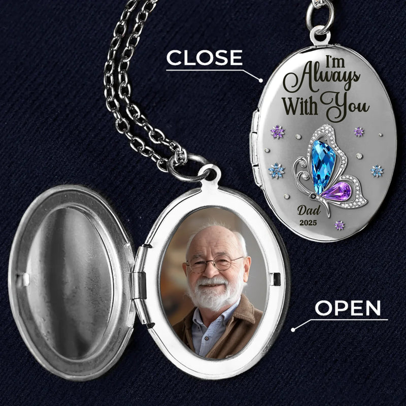 Custom Photo Locket Necklace - Personalized Memorial Sympathy Gifts For Loss Of Mom, Dad - Always Loved Always Missed