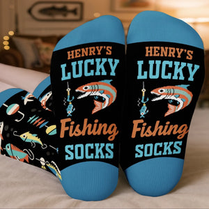 Custom Crew Socks - Personalized Christmas Birthday Fishing Gifts For Fisherman - Walk Like A Lucky Angler