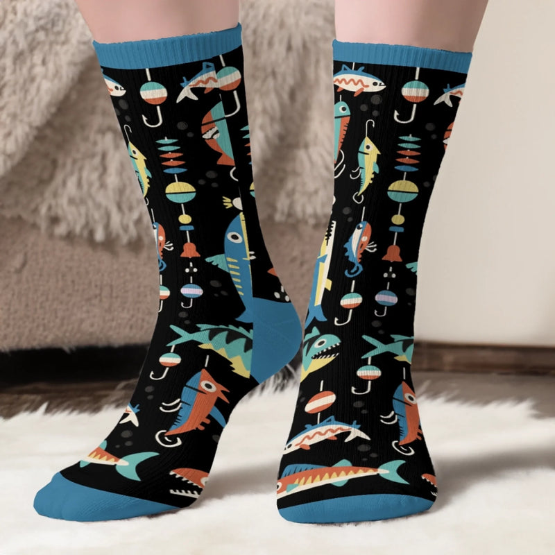 Custom Photo Crew Socks - Personalized Christmas Birthday Fishing Gifts For Fisherman - Professional Line Caster