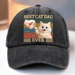 Custom Vintage Washed Denim Baseball Cap - Personalized Birthday Gifts For Cat Lovers, Cat Mom And Dad - Cat Dad On Duty