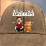 Custom Vintage Washed Denim Baseball Cap - Personalized Birthday Gifts For Cat Lovers, Cat Mom And Dad - Cool Guys Love Kitties