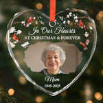 Custom Photo Heart Glass Ornament - Personalized Christmas Memorial Sympathy Gifts For Loss Of Mom, Dad - In Our Hearts At Christmas & Forever