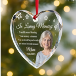 Custom Photo Heart Glass Ornament - Personalized Christmas Memorial Sympathy Gifts For Mom, Dad - I Carry You In My Heart