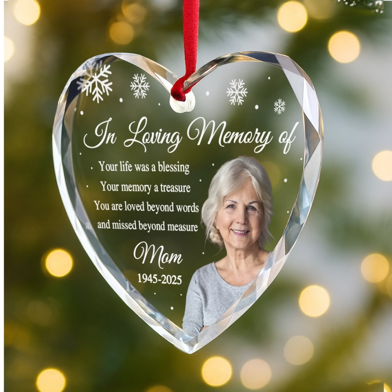 Custom Photo Heart Glass Ornament - Personalized Christmas Memorial Sympathy Gifts For Mom, Dad - I Carry You In My Heart