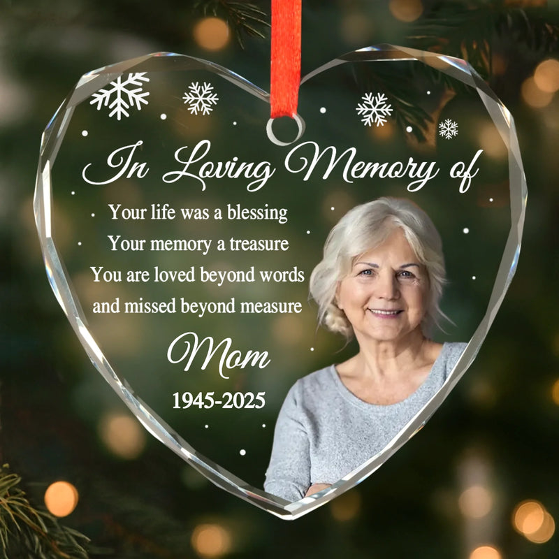 Custom Photo Heart Glass Ornament - Personalized Christmas Memorial Sympathy Gifts For Mom, Dad - I Carry You In My Heart