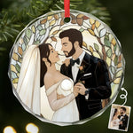 Custom Photo Circle Glass Ornament - Personalized Anniversary Wedding Gifts For Husband And Wife, Him And Her - Two Souls Choosing Us Daily