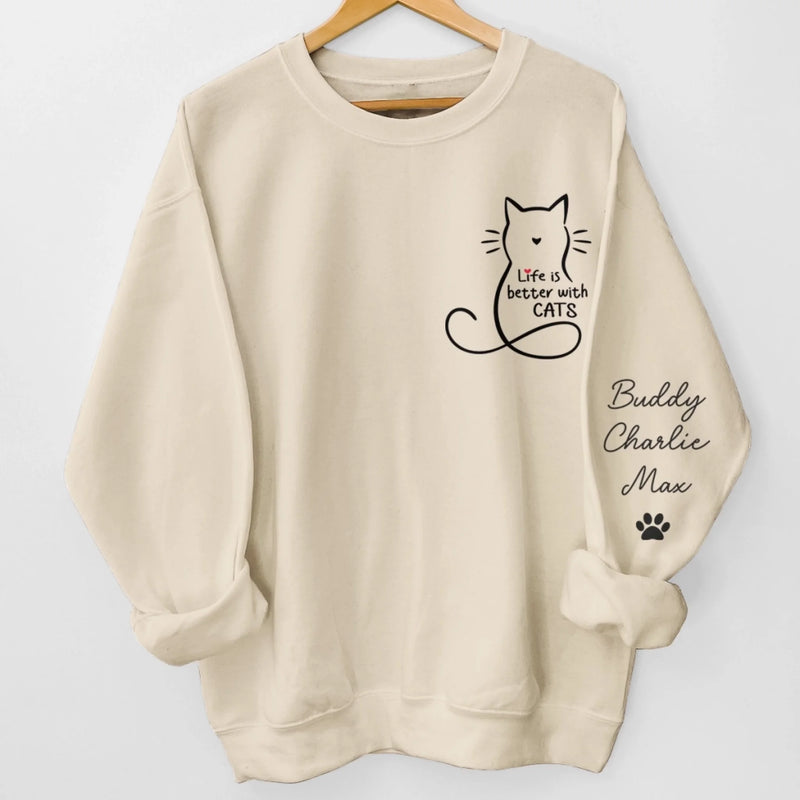 Custom Unisex Sweatshirt, Hoodie With Design On Sleeve -  Personalized Christmas Birthday Gifts For Cat Lovers, Cat Mom And Dad - Home Smells Like Cat Fur