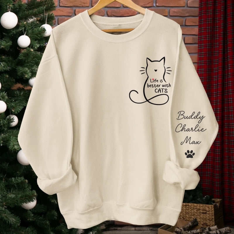Custom Unisex Sweatshirt, Hoodie With Design On Sleeve -  Personalized Christmas Birthday Gifts For Cat Lovers, Cat Mom And Dad - Home Smells Like Cat Fur
