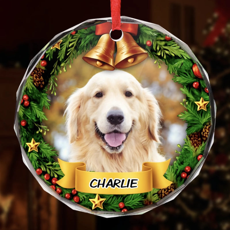 Custom Photo Circle Glass Ornament - Personalized Pet Christmas Memorial Sympathy Gifts For Dogs, Cats - Forever Pawprints On My Heart