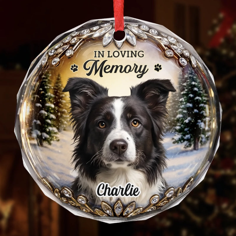 Custom Photo Circle Glass Ornament - Personalized Pet Christmas Memorial Sympathy Gifts For Dog Lovers - Warm Memories Forever Loved