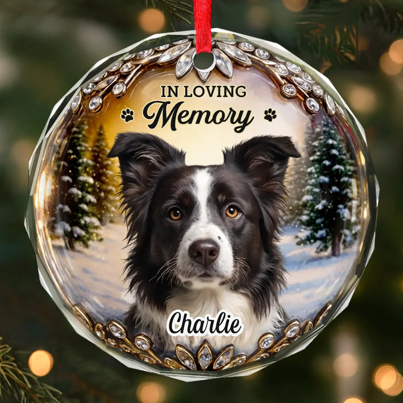 Custom Photo Circle Glass Ornament - Personalized Pet Christmas Memorial Sympathy Gifts For Dog Lovers - Warm Memories Forever Loved