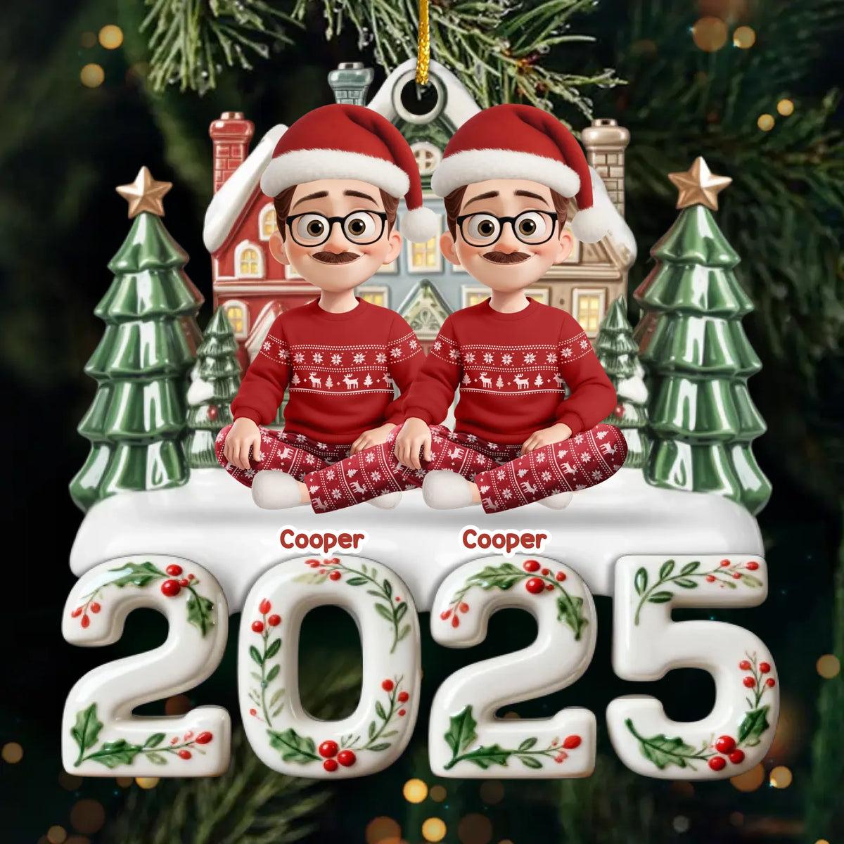 Custom Acrylic Ornament - Personalized Christmas Birthday Gifts For Family, Dog Cat Lovers - Our Happy Place, Right Here