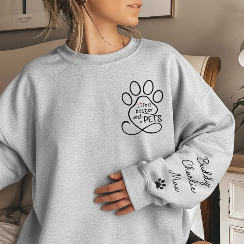 Custom Unisex Sweatshirt, Hoodie With Design On Sleeve -  Personalized Christmas Birthday Gifts For Dog Cat Lovers, Dog Dad And Mom, Cat Owners - Loved By My Fur Crew