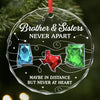 Custom Long Distance Circle Glass Ornament - Personalized Christmas Birthday Gifts For Brother, Sister - Miles Apart Hearts Aligned