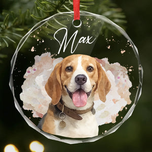 Custom Photo Circle Glass Ornament - Personalized Pet Christmas Memorial Sympathy Gifts For Dogs, Cats - Pawprints In My Heart
