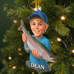 Custom Photo Acrylic Ornament - Personalized Christmas Birthday Fishing Gifts For Fisherman - Little Fisherboy Casting Big Joy