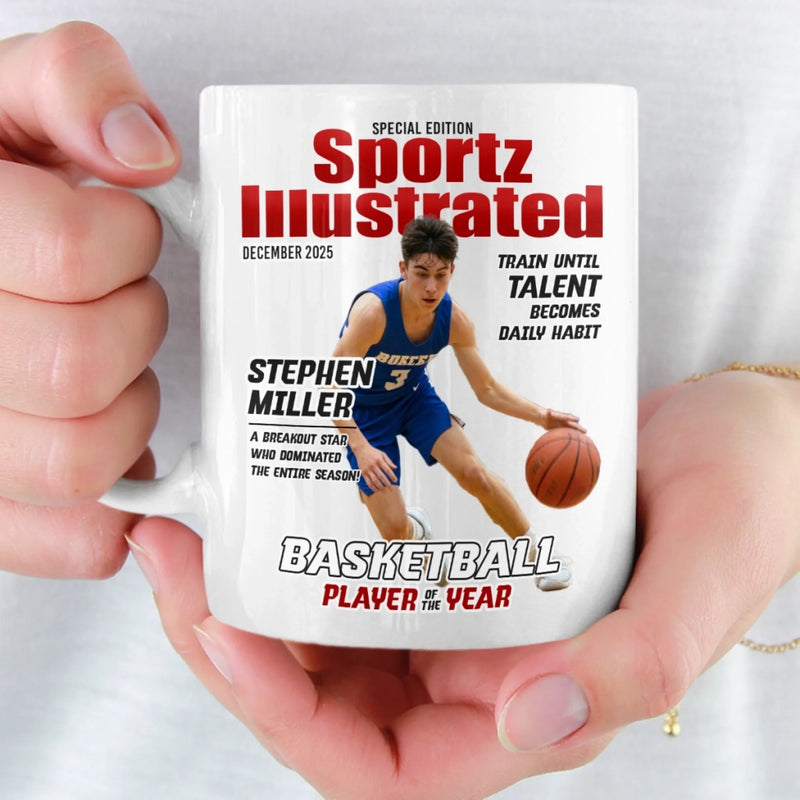 Custom Photo Magazine Mug -  Personalized Birthday Gifts For Football, Basketball, Soccer, Baseball, Golf, Ice Hockey Lovers, Sports Fans, Sports Lovers - I’m Here For The Game