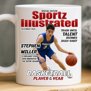 Custom Photo Magazine Mug -  Personalized Birthday Gifts For Football, Basketball, Soccer, Baseball, Golf, Ice Hockey Lovers, Sports Fans, Sports Lovers - I’m Here For The Game