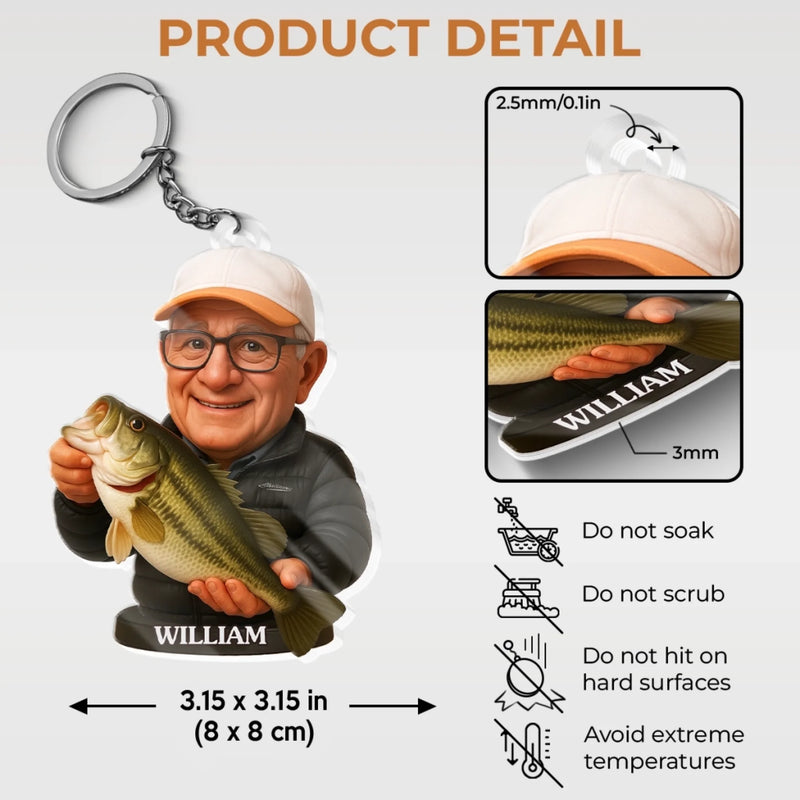 Custom Photo Shaped Acrylic Keychain - Personalized Birthday Fishing Gifts For Fisherman - Hooked On Good Days
