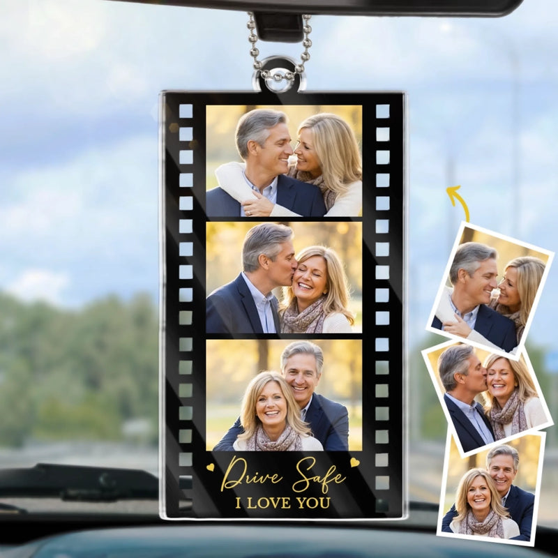 Custom Photo Acrylic Car Ornament - Personalized Anniversary Wedding Gifts For Husband And Wife, Him And Her - Love Travels With Us