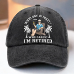 Custom Vintage Washed Denim Baseball Cap US - Personalized Retirement Gifts For Women, Men - Living On Vacation Mode