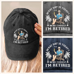 Custom Vintage Washed Denim Baseball Cap US - Personalized Retirement Gifts For Women, Men - Living On Vacation Mode