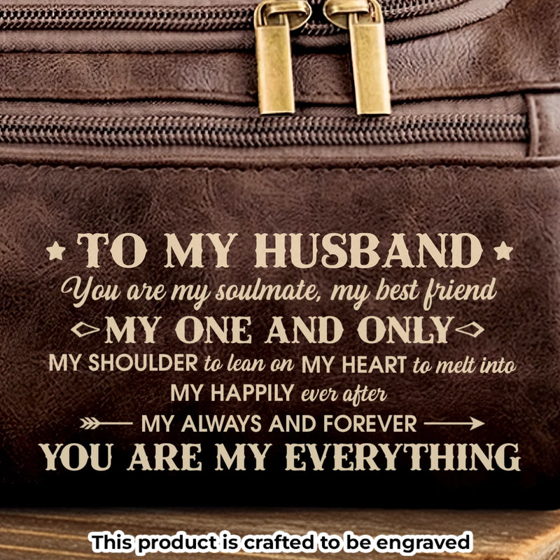 Custom Engraved Leather Toiletry Bag - Personalized Birthday Gifts For Husband - With You Life Feels Right