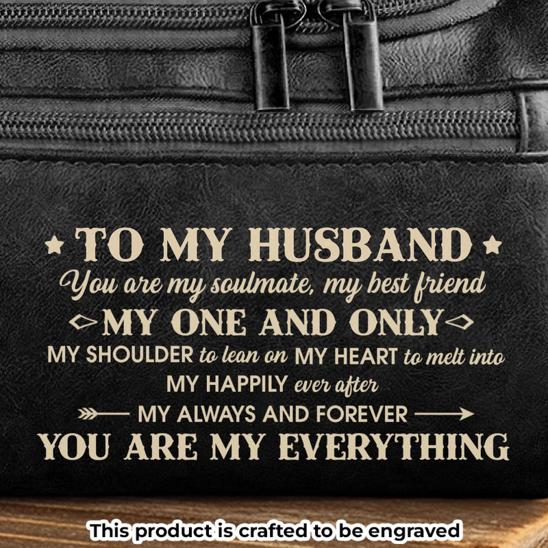Custom Engraved Leather Toiletry Bag - Personalized Birthday Gifts For Husband - With You Life Feels Right