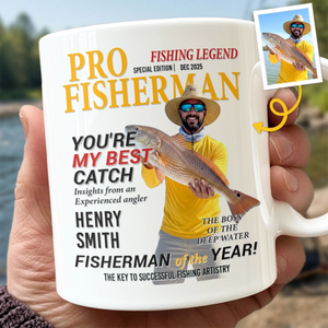 Custom Photo Magazine Mug - Personalized Birthday Gifts For Fisherman - Hooked On A Good Day