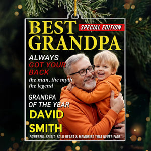 Custom Photo Magazine Acrylic Ornament - Personalized Christmas Birthday Gifts For Grandpa - His Wisdom Warms Our Hearts