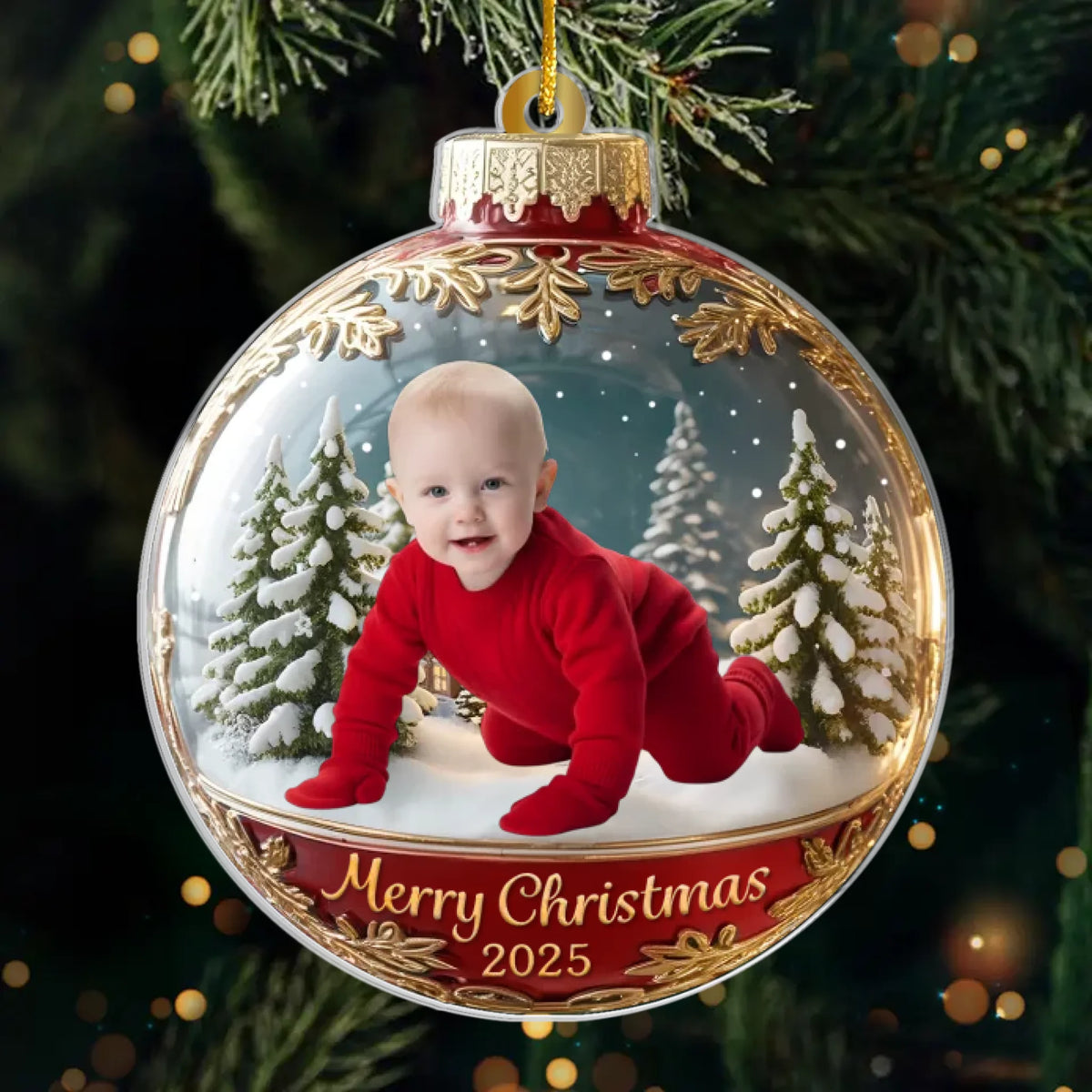 Custom Photo First Christmas Acrylic Ornament - Personalized  Christmas Baby Shower, Gender Reveal Gifts For New Moms, New Dads, New Parents - Little Star Of Our Holiday Night