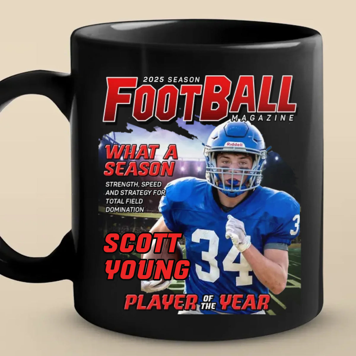 Custom Photo Magazine Black Mug - Personalized Christmas Birthday American Football Gifts For Football Lovers, Sports Fans, Sports Lovers - Game On, Greatness In Motion