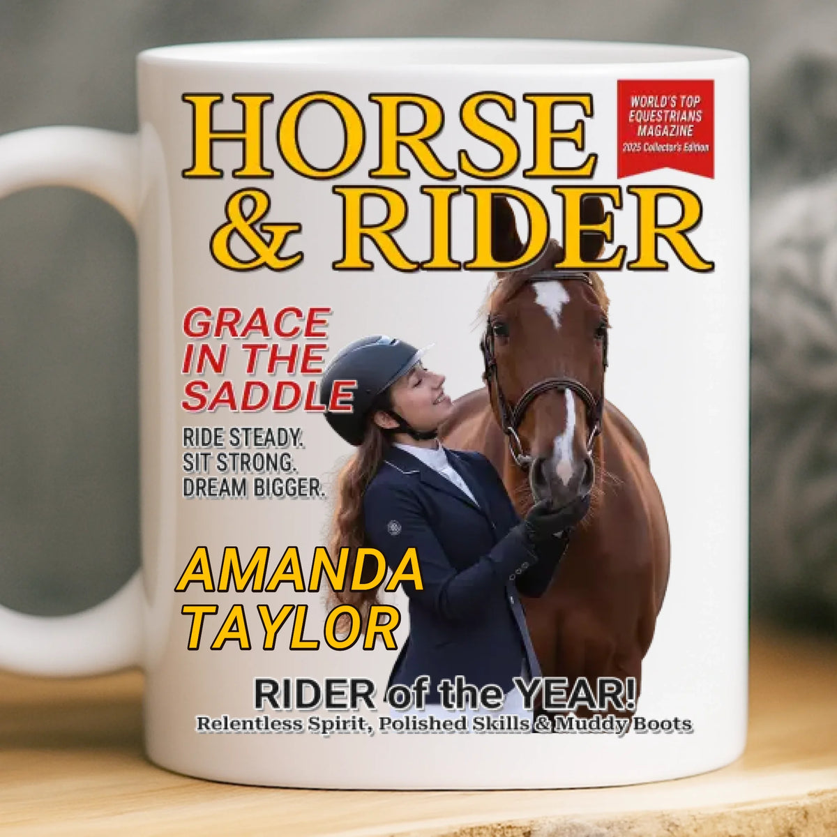 Custom Photo Magazine Mug - Personalized Christmas Birthday Gifts For Men and Women, Horse Lovers - Grace In The Saddle