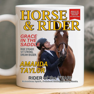 Custom Photo Magazine Mug - Personalized Christmas Birthday Gifts For Men and Women, Horse Lovers - Grace In The Saddle