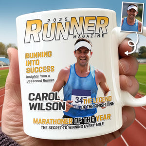 Custom Photo Magazine Mug - Personalized  Birthday Running Gifts For Running Lovers, Sports Fans, Sports Lovers - Champions Train Daily