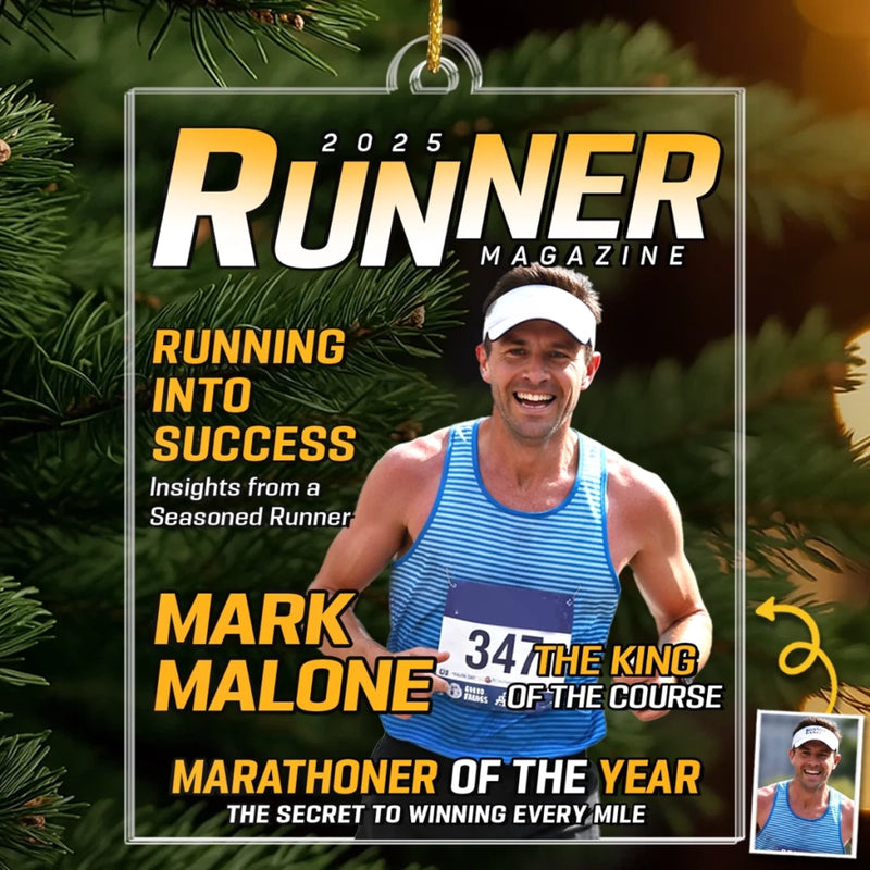 Custom Photo Magazine Acrylic Ornament - Personalized  Birthday Running Gifts For Running Lovers, Sports Fans, Sports Lovers - Hustle For Greatness