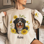 Custom Photo Unisex Sweatshirt, Hoodie With Design On Sleeve - Personalized Birthday Gifts For Dog Cat Lovers, Dog Dad And Mom, Cat Owners - Blooming With Dog Joy