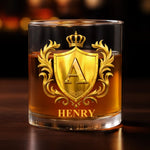 Custom Name Crown Crest Gifts - Personalized Whiskey Glass