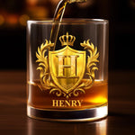 Custom Name Crown Crest Gifts - Personalized Whiskey Glass