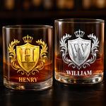 Custom Name Crown Crest Gifts - Personalized Whiskey Glass