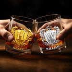 Custom Name Crown Crest Gifts - Personalized Whiskey Glass
