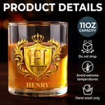 Custom Name Crown Crest Gifts - Personalized Whiskey Glass