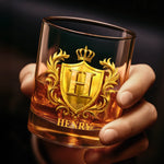 Custom Name Crown Crest Gifts - Personalized Whiskey Glass
