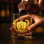 Custom Name Crown Crest Gifts - Personalized Whiskey Glass