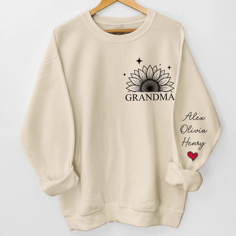 Custom Unisex Sweatshirt, Hoodie With Design On Sleeve - Personalized Birthday Gifts For Mom, Grandma - Heart Of Our Family